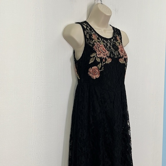 Free People - Russian Nesting Embroidered Floral Black Lace High & Low Dress XS - Picture 5 of 12